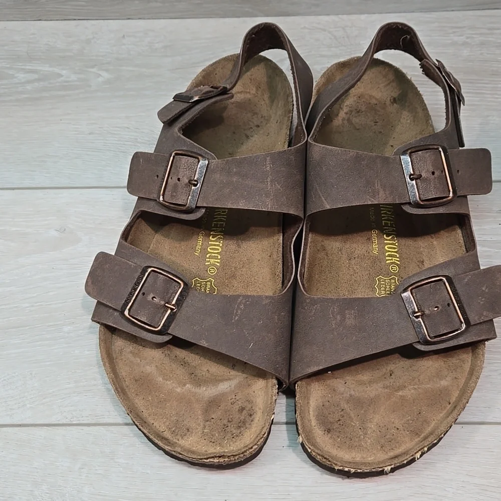 Birkenstock Mens Milano Leather Brown Sandals Shoes Slide Sz 45/12 Regular